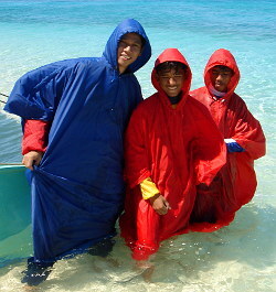 water hiking and swimming with a backpack